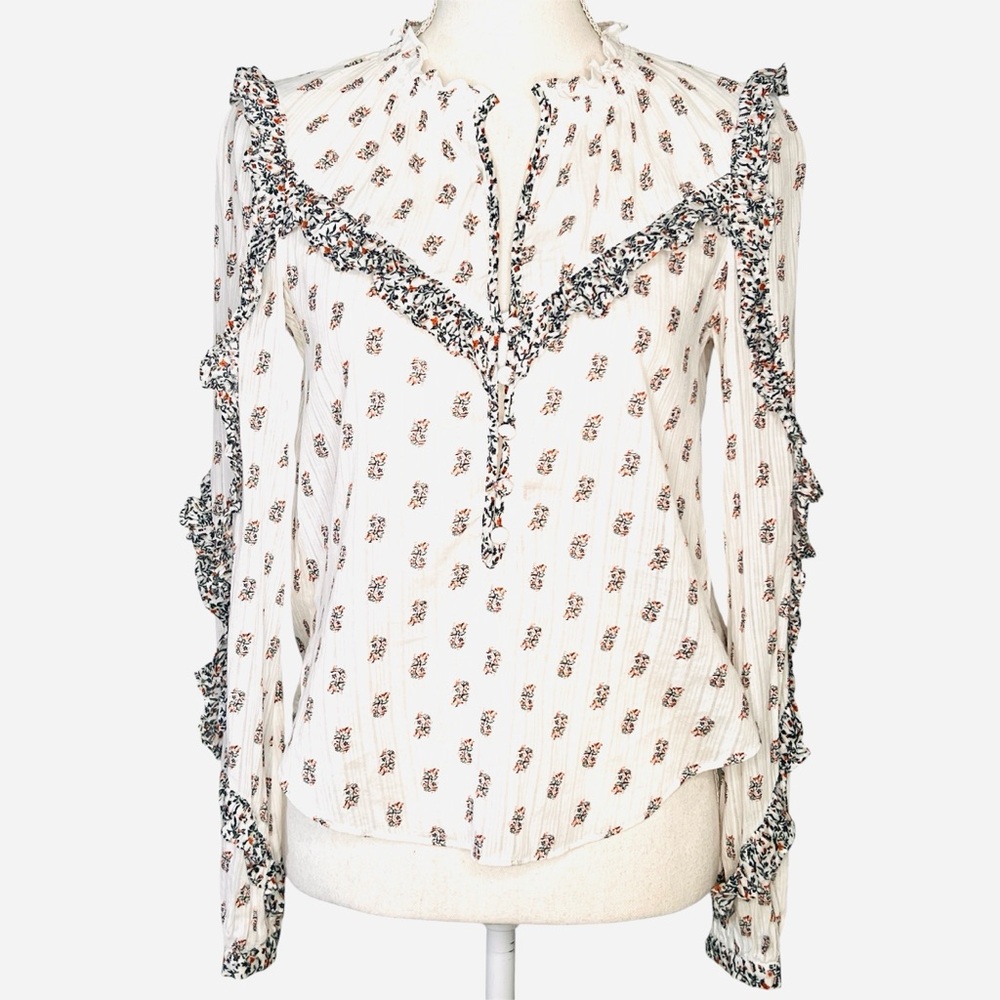 Veronica Beard Ivory Abra Floral Ruffle Blouse Romantic Long Sleeve Women Size 0